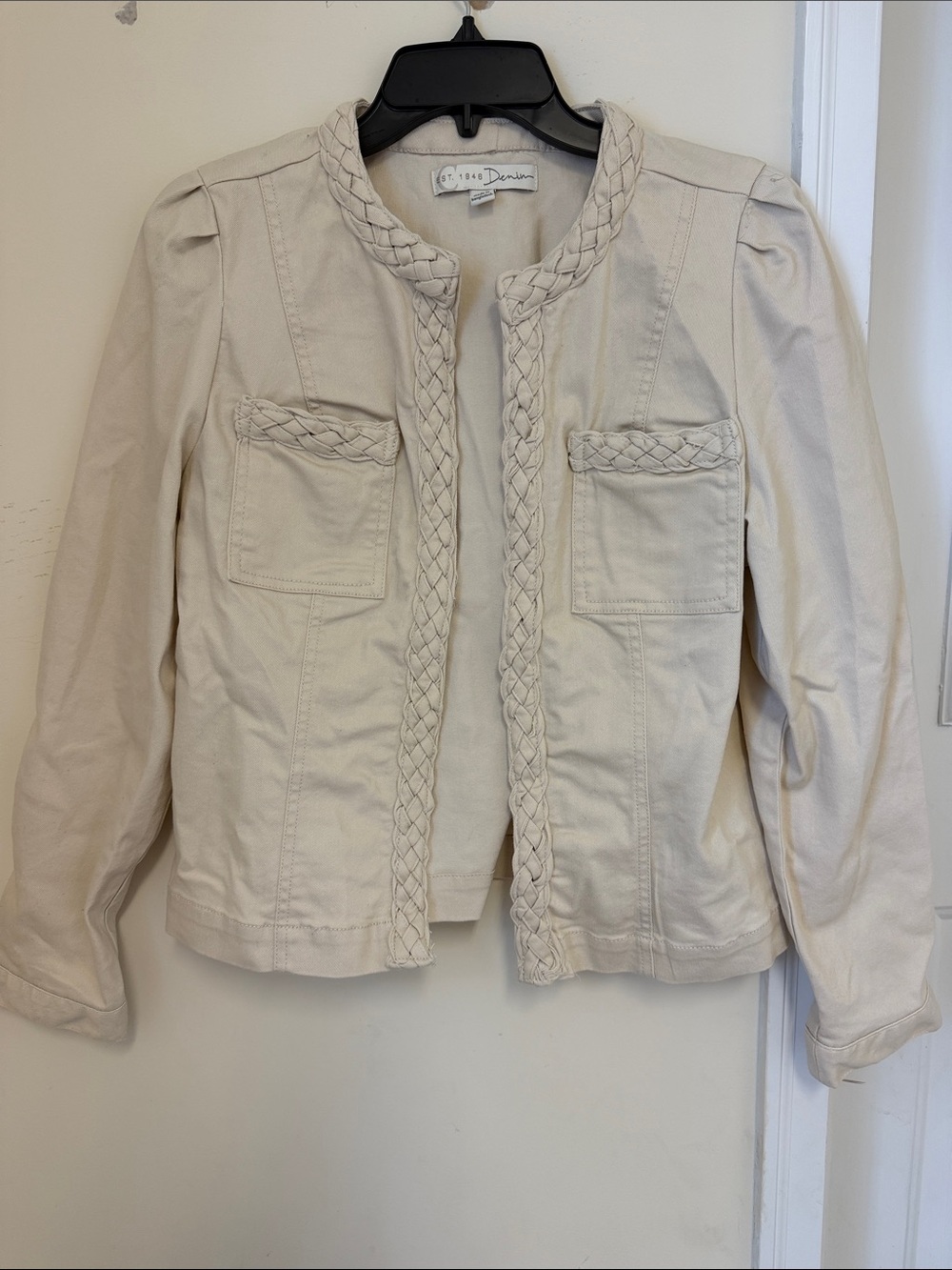 EST 1946 Cream Braided-Trim Open Front Jacket
